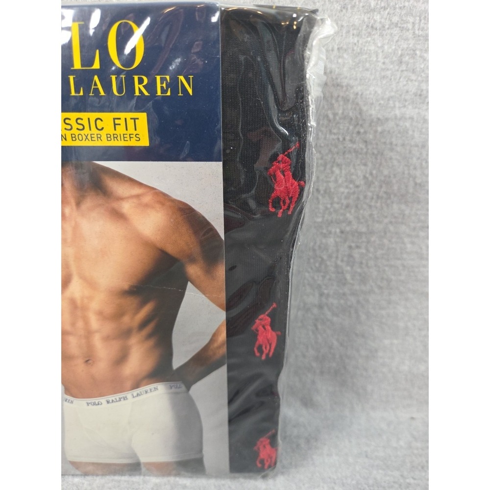 Polo Ralph Lauren Classic Fit Cotton Boxer Briefs Mens L Black Red Pony NEW - Picture 3 of 8